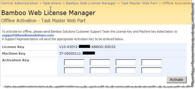 com email address and send the License Key and Machine Key to Bamboo Support.