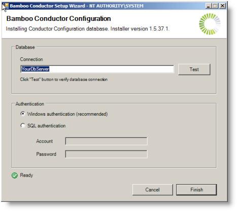 DBSERVER\SQLINSTANCE - Will install and configure the Conductor database in the SQLINSTANCE instance on DBSERVER.