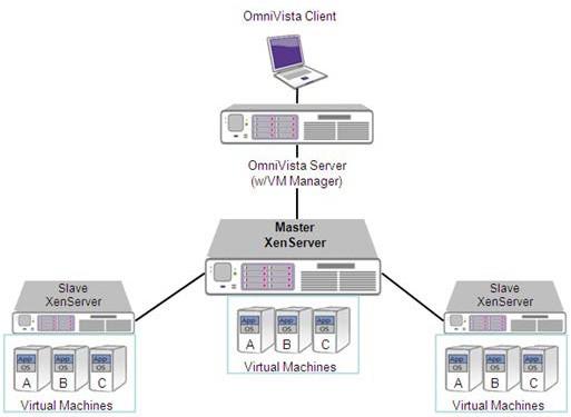 The diagram below provides a high-level view of an OmniVista/XenServer network configuration.