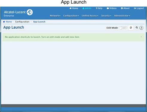 3.0 App Launch OmniVista 2500 NMS-E 4.2.1.R01 (MR 1) User Guide The App Launch Screen enables you to launch web-based (e.g., OpenStack) applications using OmniVista.