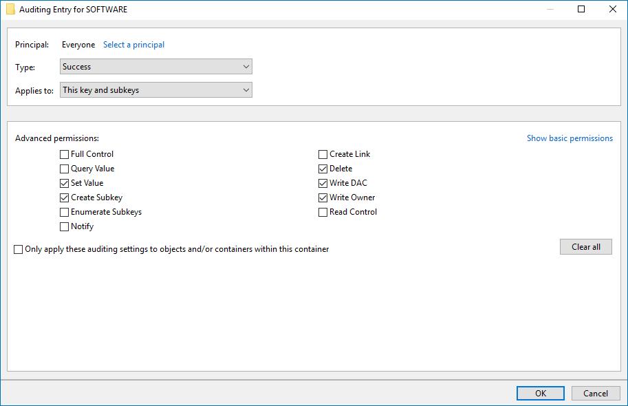 4. In the Advanced Security Settings for SOFTWARE dialog, select the Auditing tab and click Add. 5.