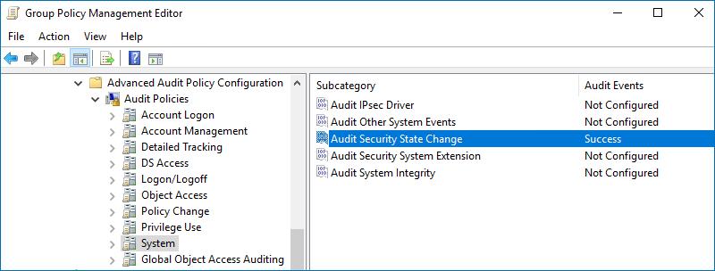 Policy Subnode Policy Name Audit Events Audit Other Account Logon Events "Success" and "Failure" NOTE: Required if at least one domain controller in the monitored domain runs Windows Server 2012 R2.
