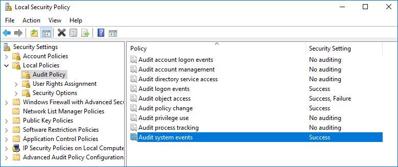 1. On the audited server, open the Local Security Policy snap-in: navigate to Start Windows Administrative Tools (Windows Server 2016) or Administrative Tools (Windows 2012 R2 and below) Local