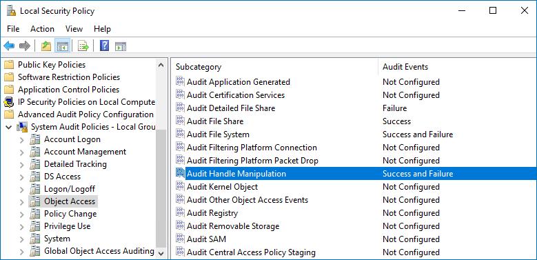 3. Configure the following audit policies.