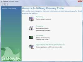 CHAPTER 7: Maintaining Your Notebook To create discs for recovering pre-installed software and drivers: 1 Click (Start), All Programs, Gateway Recovery Center, then