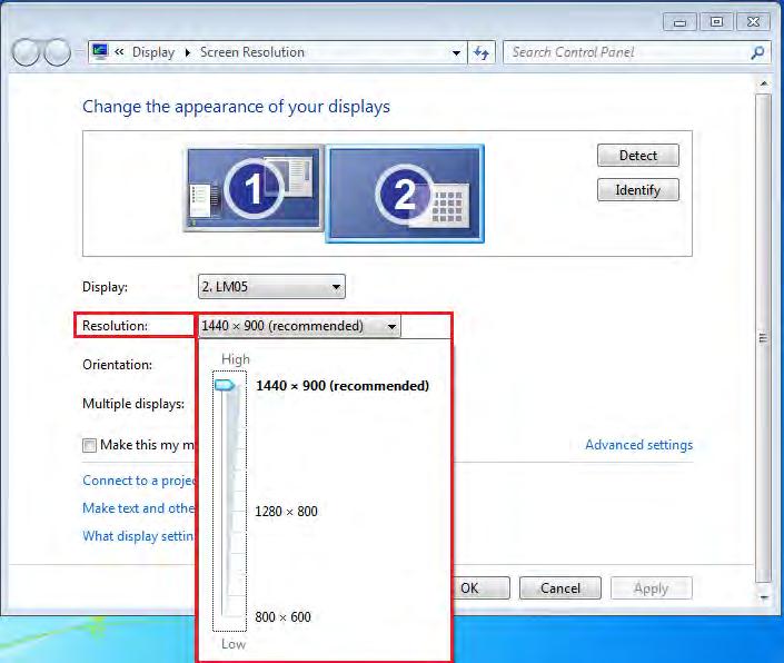 Display Resolution Fast Access to Display Resolution setting The resolution list will show when moving the cursor on Display Resolution.