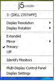 Primary Mode When Primary is selected, the display device will