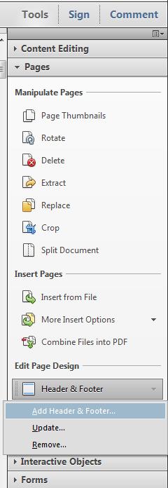 in Acrobat, under Tools, click on Pages.