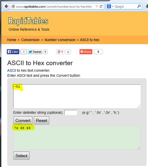 9. All ASCII text sent via the Bluegiga tool needs to be converted to hexadecimal.