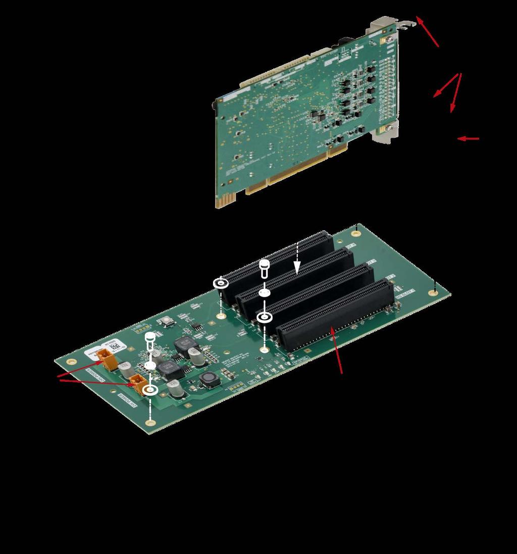 3. Install the IO cards in new tray as shown below. c. Plug card edges into backplane connectors.