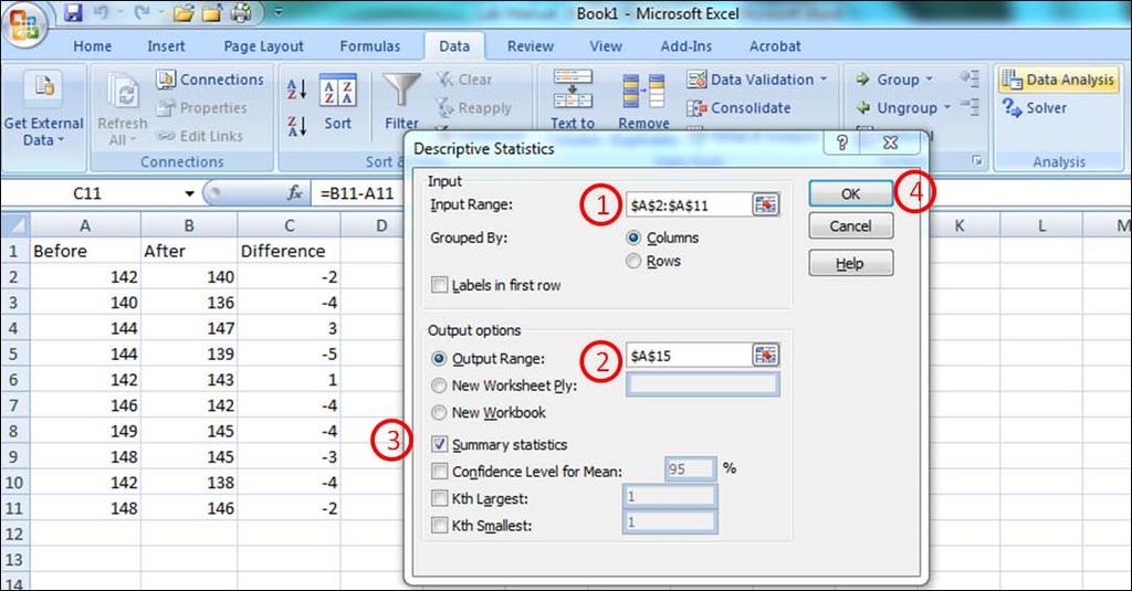 From here, with your cursor in the Input Range, select your data in column A.