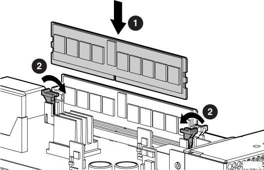 Press the retaining clips outward to unlock each DIMM socket (1, Figure 6 (page 4)).