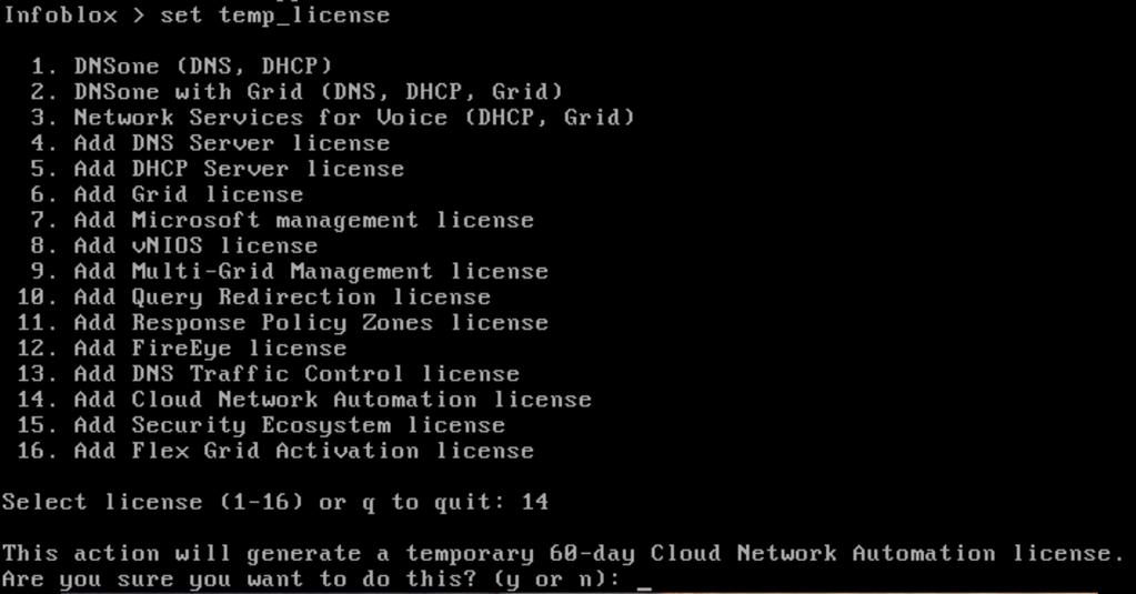 Now, login to the grid master CLI, and add the Cloud Network Automation License.