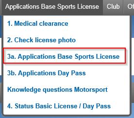 Step 3a. Application Basic Sports Licence The following step 3a is applying for the Basic Sports Licence and answering the questions.
