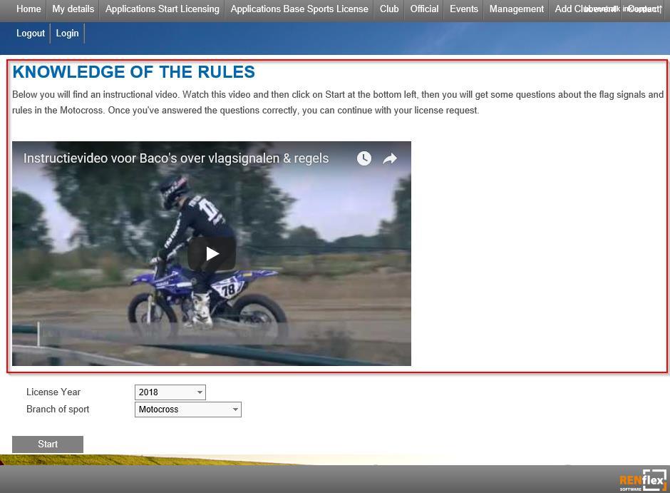 Once you have completed the payment via IDEAL go to Knowlegde questions Motocross Rules.