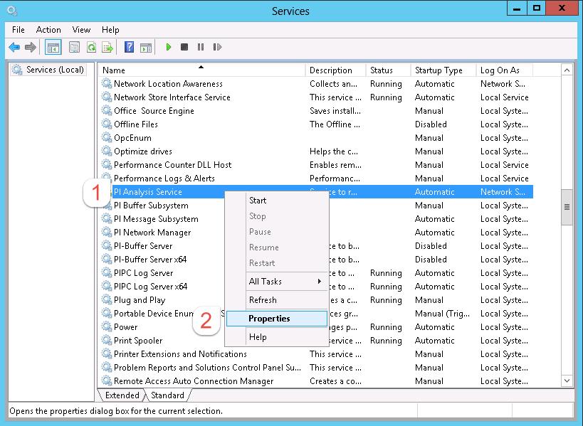Post-installation tasks Chapter 4 Change the logon account settings for FactoryTalk Historian Analysis Service on Windows Server 2008 To change the logon account settings for FactoryTalk Historian