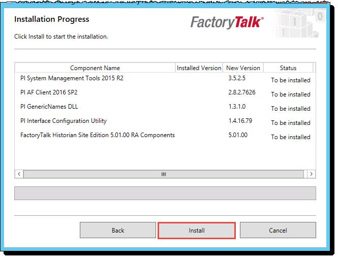 Install FactoryTalk Historian Chapter 3 If there is not enough free space available on the drive, a warning message will appear below the Installation drive list.