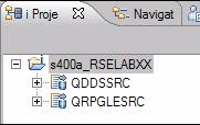 This project s400a_rselabxx is created for you automatically and the source files QDDSSRC and QRPGLESRC are added to this project.
