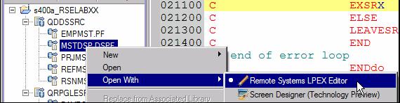 Expand the EMPSEL record format. Double-click on any of the entries in the Outline view. This will position the source editor accordingly.