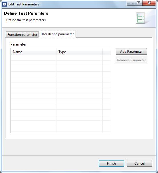 Test automation Figure 100 - The user defined parameter dialog box Click on the Add Parameter button, and