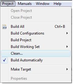 Getting started Figure 24 - Build console 2. Select the Project, Clean menu command.