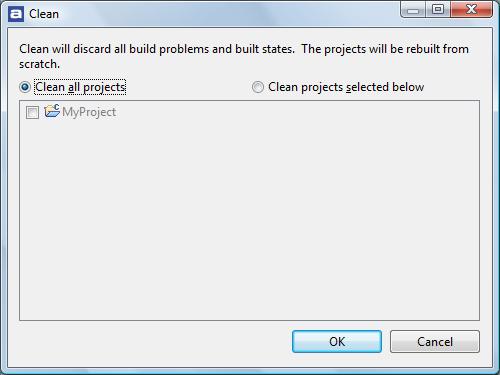 Getting started 3. A dialog box with some options is displayed. Click on the OK button without any changes. Figure 26 - Clean project dialog box 4.