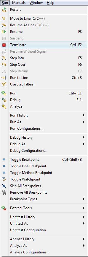 Getting started STOPPING THE DEBUGGER When the debug session is completed, the running application must be stopped. 1.