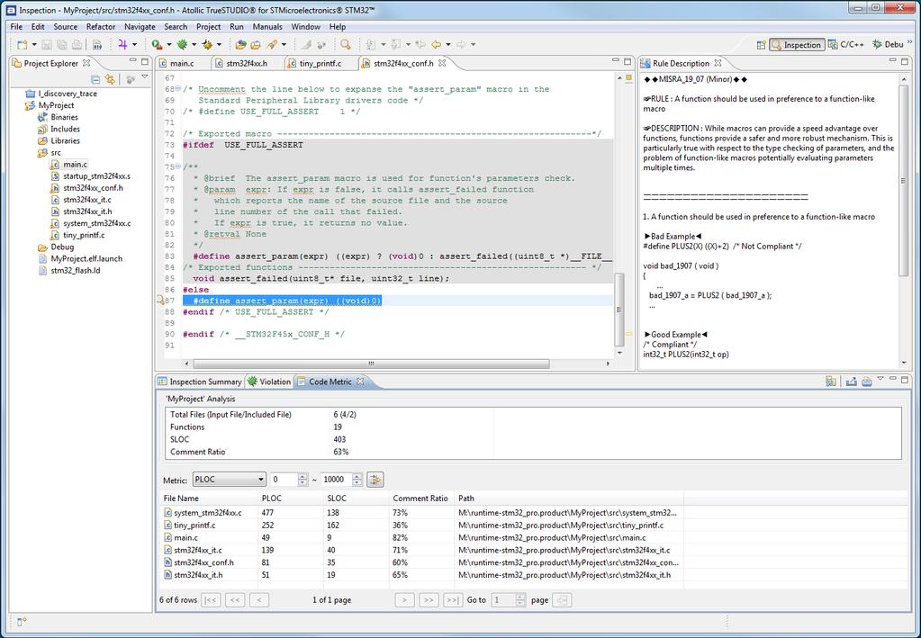 Static code inspection Figure 68 - The Code Metric view (file mode) Click on the Metric mode toolbar button one more