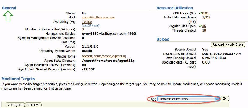 3. Select Infrastructure Stack from the Add drop-down menu, then click Go. Figure 7 Agent Page 4. Provide the following configuration details in the Add Infrastructure Stack page: Name.