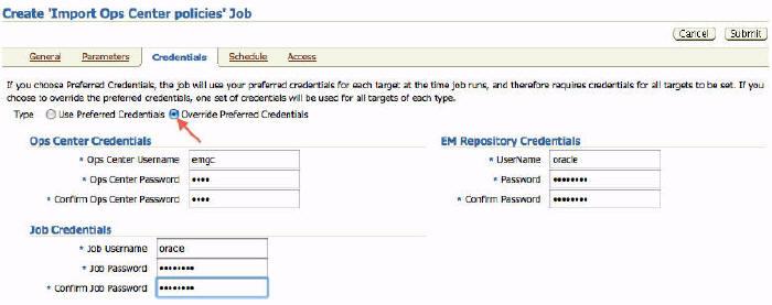 Figure 8 Job Credentials Page 7. Click Submit. A confirmation page is displayed.