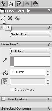 Sketch1 is fully defined and is displayed in black. Use the z key to Zoom out, the Z key to Zoom in, and the f key to fit the model to the Graphics window. Extrude the sketch.