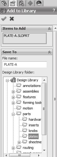 128) Click the Push Pin icon to pin the Design Library open. 129) Right-click on parts in the folder area. 130) Click New Folder as illustrated. 131) Enter plates for Folder name.