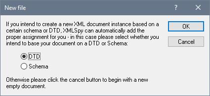 The Create new document dialog opens. 2. Select the Extensible Markup Language entry (or generic XML document entry) from the dialog, and confirm with OK.