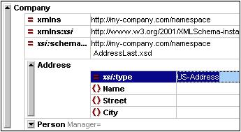 60 XML Documents 2. 3. An attribute field is added to the Address element. Ensure that xsi:type is entered as the name of the attribute (screenshot below).
