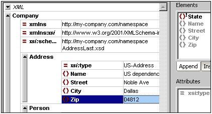 In the Elements Entry Helper, double-click the Zip element. This inserts the Zip element after the City element (we were in the Append tab of the Elements Entry Helper).