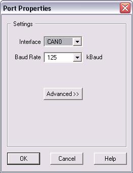 Figure 1-14. Port Properties Dialog Box Note The Port Properties dialog box allows you to change the baud rate and other properties of the CAN Interface.