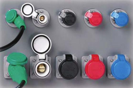 Single pole connectors Cam-Lok tm Receptacles covers NEMA 3R J-series E1016, NEMA 3R receptacle covers Molded from colorfast material color-coded for easy phase identification Mounts directly to new