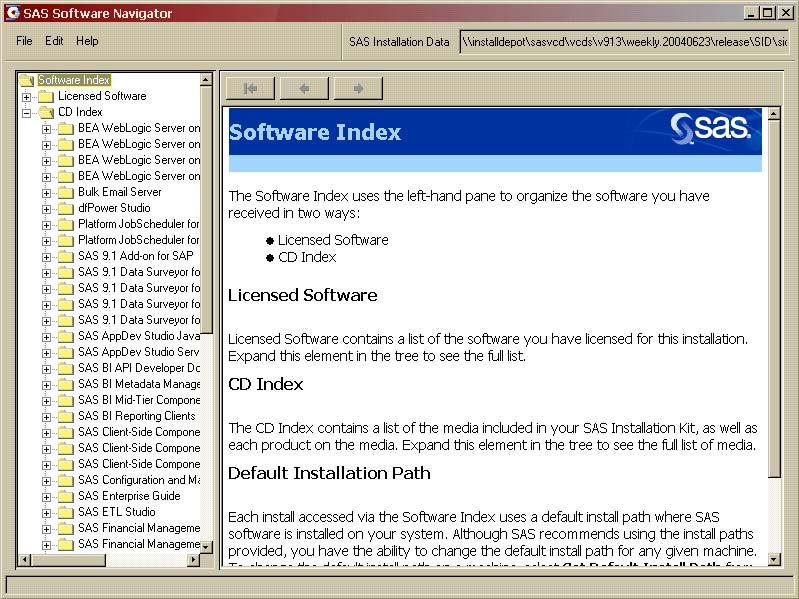 6. The Software Index opens.