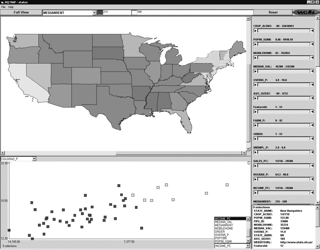 with the same dynamic query and brushing capabilities. For example, Figure 11 shows a map of US Highways.