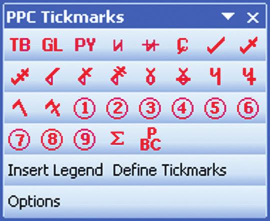 Defining Tickmarks To define a tickmark, first select Define Tickmarks from the PPC Tickmarks toolbar: Select a tickmark that is not already defined and type a definition in the field to the right of