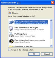 Windows XP Under Windows XP, a Removable Disk dialog may be