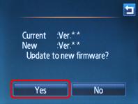 5 A firmware update dialog will be displayed. Tap Yes to begin the update. The message shown at right will be displayed while the update is in progress.