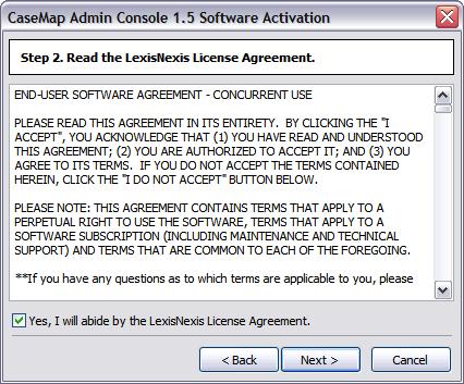 54 CaseMap 24. Click Next to continue. 25. In the How do you want to activate this product dialog box, select the activation option you want to use.