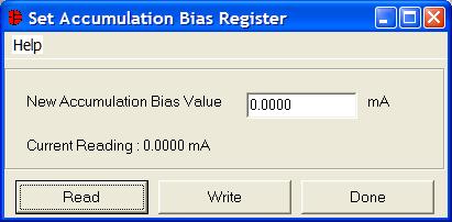 Set Accumulation Bias Register The user can bring up the Set Accumulation Bias Register window by left clicking the Acc Bias button.