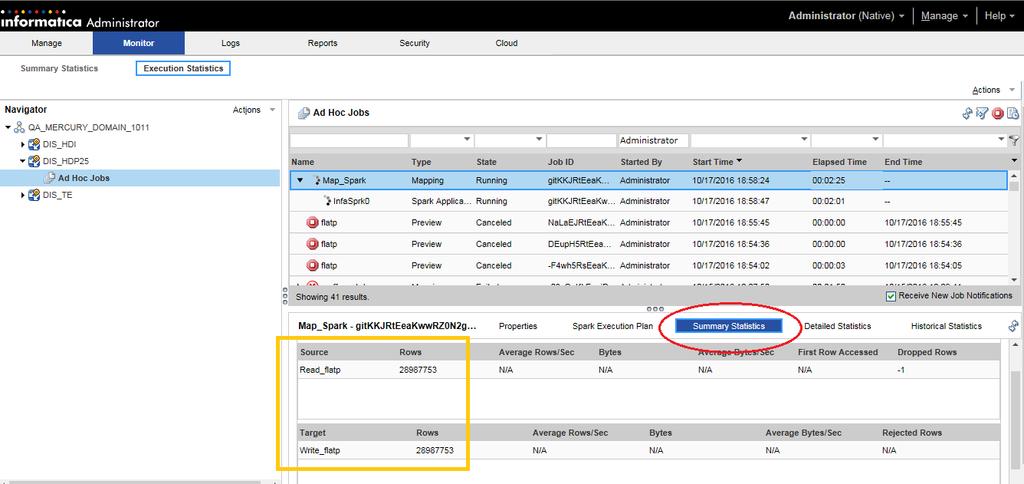Execution Statistics Use the Execution Statistics view to monitor properties, run-time statistics, and run-time reports.