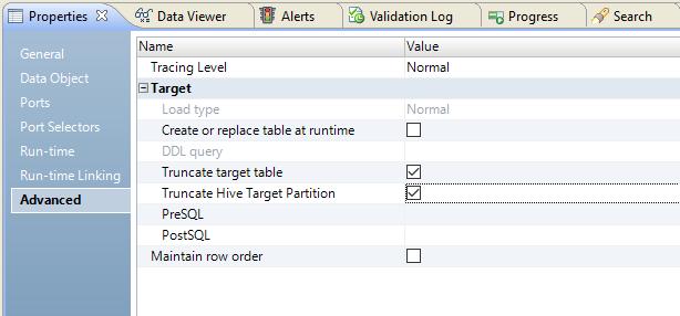 3. Select Truncate Hive Target Partition. 4. Select Truncate target table.