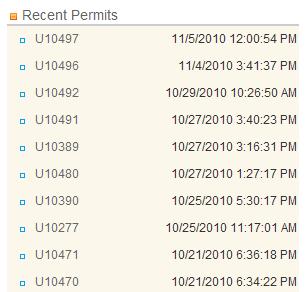 Recently accessed permits: In the middle, you ll see the recent Permits that your User ID last accessed.
