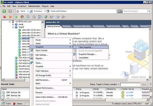 Figure 8 Take Snapshot in vsphere Client 5. Restart the appliance. 6. Verify the md5 checksum of the upgrade package. 7.