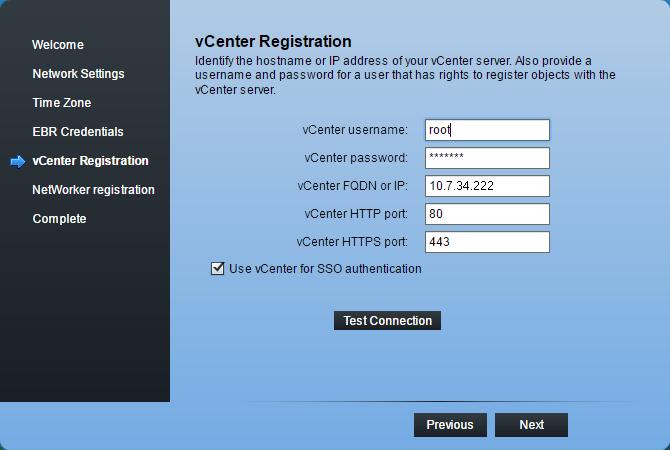 Figure 16 vcenter Registration configuration page 7. Type the details required to connect to the appliance.