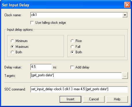 Exercises Quartus II Software Design Series: Foundation Your Set Input Delay dialog box should look like the screenshot above. c. Click Insert. 2.